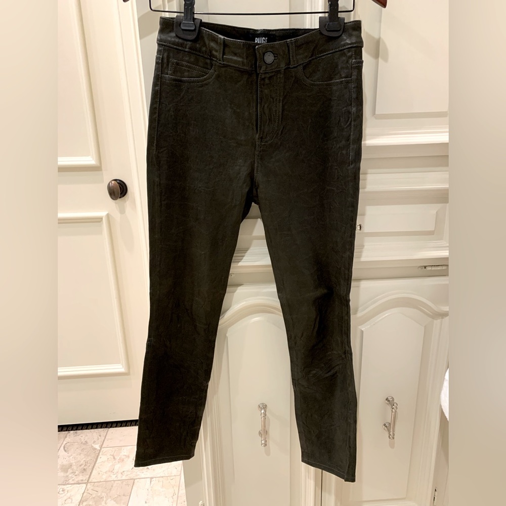 Paige Cindy leather high waisted pants Army Green- like new 100% Lamb